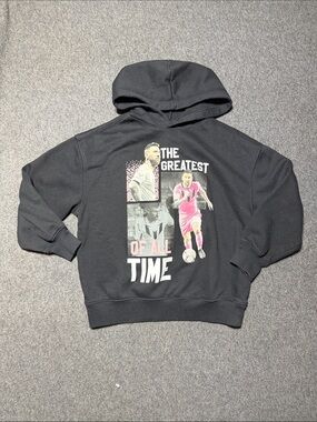 MESSI Kids Black Hoodie with Pink Soccer Graphic - The Greatest Design